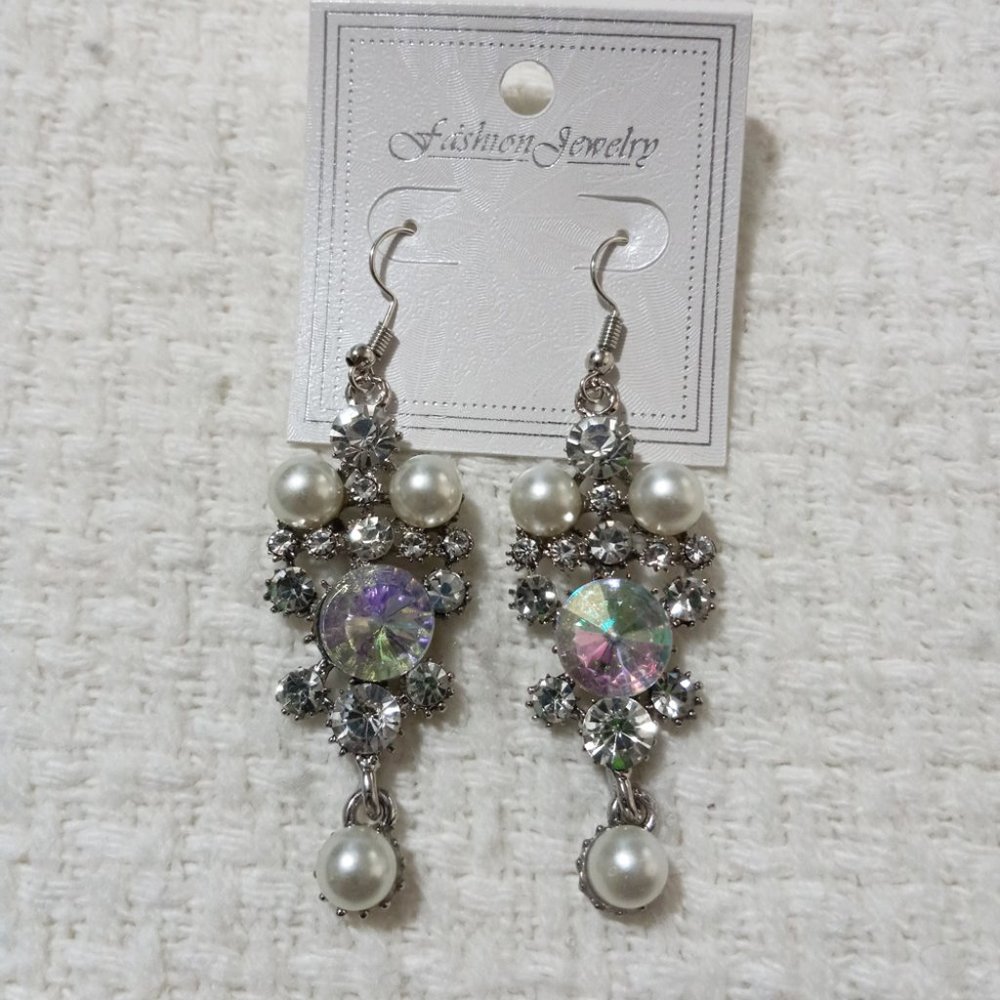 3/$18 - Silver Crystal Stone Earring w/ Gemstone & Pearls - Mix & Match
